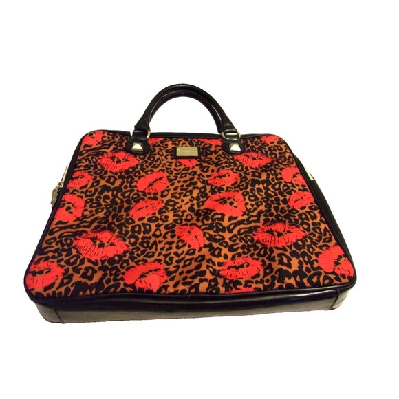 Betsey Johnson Handbags - Betseyville Leopard Print With Red Lips Padded  Laptop Bag Tablet Patent